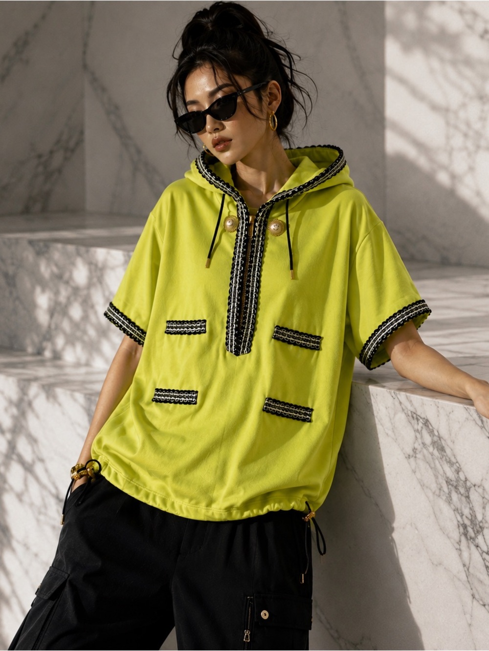 Moschino Couture Womens L Neon Green Hoodie Y2K Avant Garde Designer Streetwear